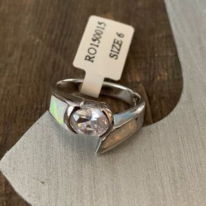 925 Stering Silver Opal CZ Solitaire Diamond Ring